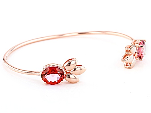 Timna Jewelry Collection™ 7.53ctw Oval Coral Color Topaz, Leaf Design Copper Cuff Bracelet - Size 8