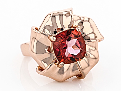 Timna Jewelry Collection™ 3.07ct Square Cushion Coral Color Topaz Solitaire Copper Flower Ring - Size 7
