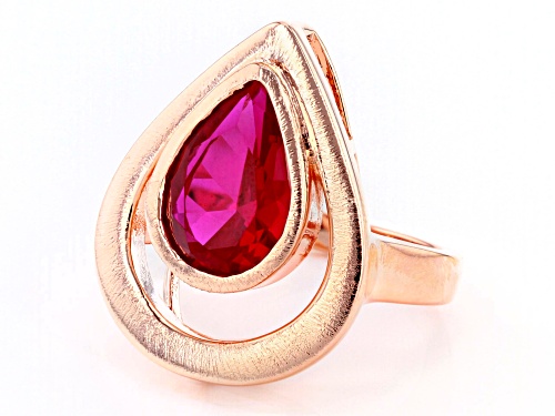 Timna Jewelry Collection™ 3.78ct Pear Shape Lab Created Ruby Solitaire, Copper Ring - Size 7