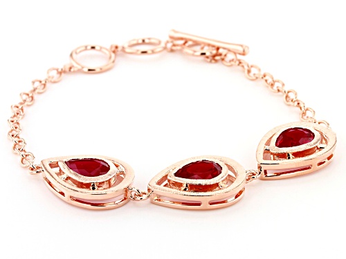 Timna Jewelry Collection™ 5.23ctw Pear Shape Lab Created Ruby, Copper 3-Stone Bracelet - Size 7.5