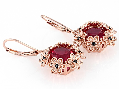 Timna Jewelry Collection™ Red Lab Created Ruby With Black Spinel Copper Flower Dangle Earrings