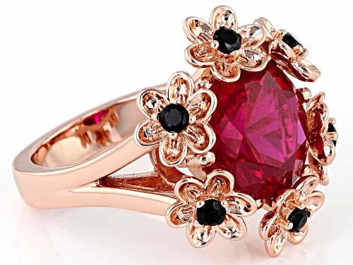 Timna Jewelry Collection™ Red Lab Created Ruby With Black Spinel Copper Flower Ring - Size 7