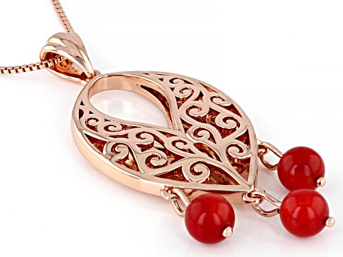 Timna Jewelry Collection™ 7mm Red Sponge Coral Beaded Copper Filigree Pendant With Chain