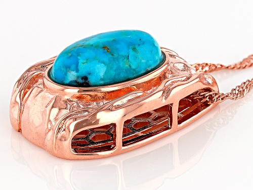 Timna Jewelry Collection™ 16x10mm Oval Blue Turquoise Hammered Copper Pendant with Chain