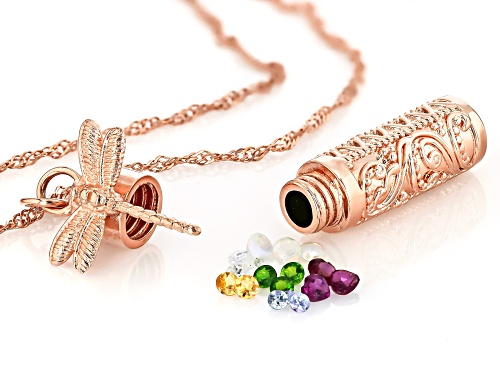 Timna Jewelry Collection™ Copper Dragonfly Prayer Box Pendant With 2.15ctw Mixed Gemstones