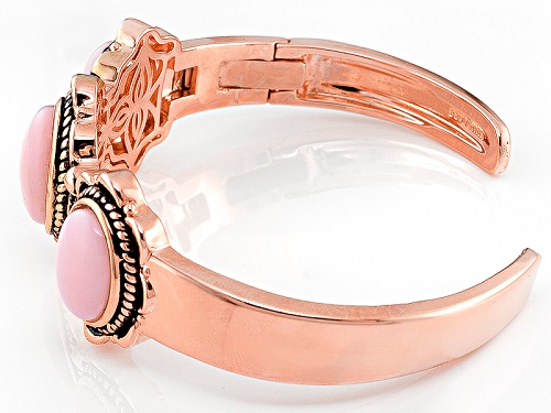 Timna Jewelry Collection™ Oval Cabochon Peruvian Pink Opal Copper Hinged Cuff Bracelet - Size 8