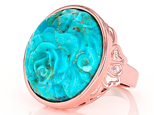 Timna Jewelry Collection™ 25mm Round Carved Turquoise Rose Copper Solitaire Ring - Size 5