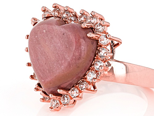 Timna Jewelry Collection™ 15mm Heart Shape Rhodonite and 1.32ctw White Zircon Copper  Ring - Size 7