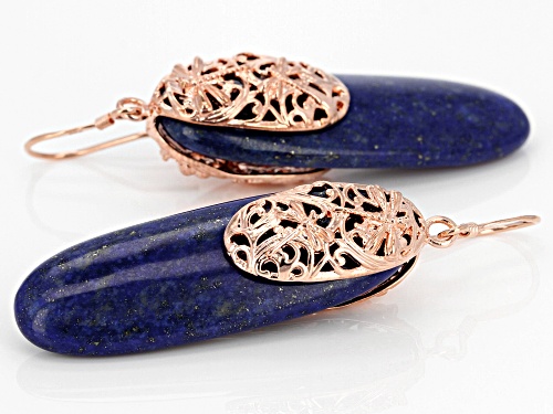 Timna Jewelry Collection™ 38x13mm Long Oval Lapis Lazuli Copper Dragonfly Dangle Earrings