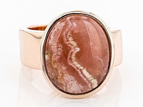 Timna Jewelry Collection™ 16x12mm Oval Rhodochrosite Solitaire Copper Ring - Size 4