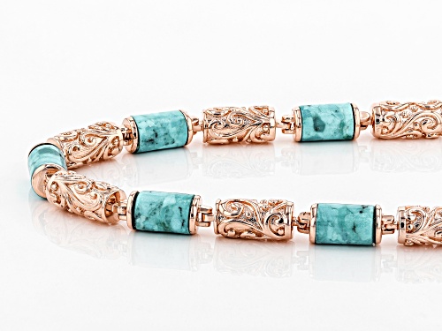 Timna Jewelry Collection™ 11x8mm Cylinder Turquoise and Filigree Copper Station Necklace - Size 18