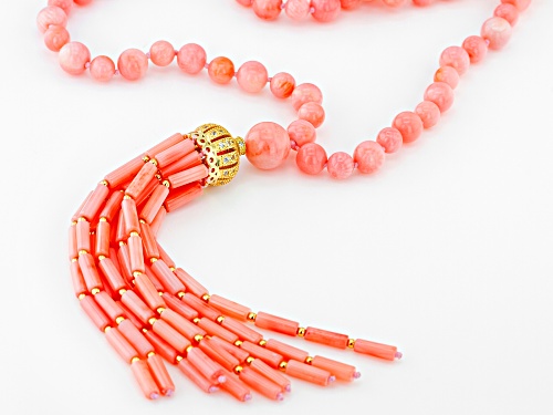 Pacific Style™ 3-9mm Pink Coral With Bella Luce® 18k Yellow Gold Over Silver Tassel Necklace - Size 36
