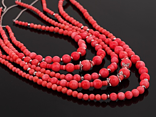 Pacific Style™ 2-9mm Pink Coral Sterling Silver 18 Inch Adjustable Multi-Strand Necklace - Size 18