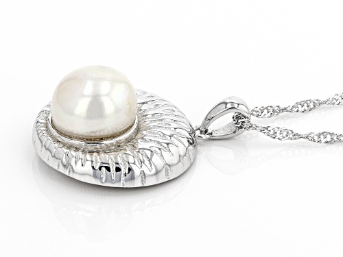 10-11mm White Cultured Freshwater Pearl Rhodium Over Sterling Silver Pendant With Chain