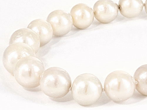 10-14mm White Cultured Freshwater Pearl Rhodium Over Sterling Silver 20 Inch Strand Necklace - Size 20