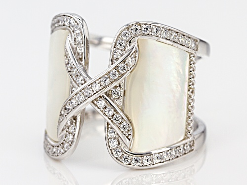 White Mother-Of-Pearl & Bella Luce® Diamond Simulant Rhodium Over Sterling Silver Ring - Size 5
