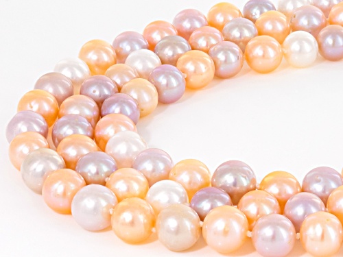 7-9.5mm Multicolor Cultured Freshwater Pearl Rhodium Over Silver 18 Inch Multi Strand Necklace - Size 18