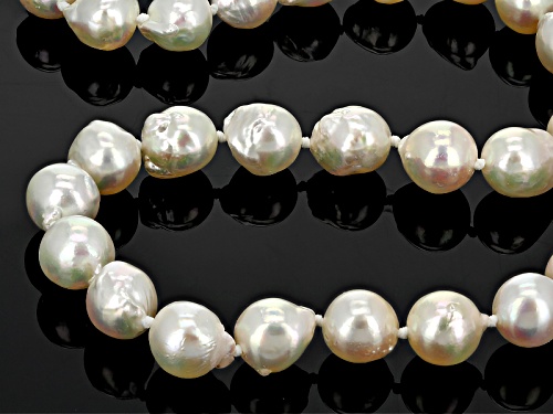 8-9mm White Cultured Japanese Akoya Pearl Rhodium Over Silver 20 Inch Strand Necklace - Size 20