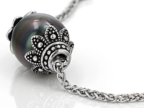 11-12mm Cultured Tahitian Pearl Rhodium Over Sterling Silver 18 Inch Necklace With 2 Inch Extender - Size 18