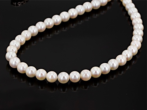 6-7mm White Cultured Japanese Akoya Pearl Rhodium Over Sterling Silver 17 Inch Strand Necklace - Size 17