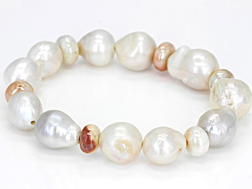 11-13mm White Cultured Freshwater Pearl And Prehnite 7.5 Inch Strech Bracelet - Size 7.5