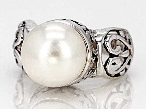 10.5-11mm White Cultured Freshwater Pearl, Rhodium Over Sterling Silver Ring - Size 7