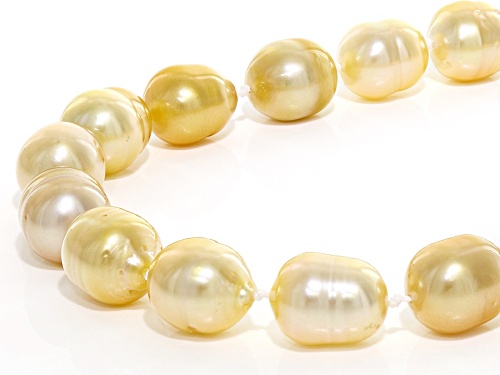 9MM GOLDEN CULTURED SOUTH SEA PEARL 18K YELLOW GOLD OVER SILVER 18 INCH NECKLACE - Size 18