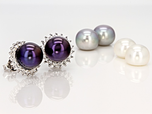 11MM MULTI-COLOR CULTURED FRESHWATER PEARL & TOPAZ RHODIUM OVER SILVER EARRINGS SET WITH JACKETS