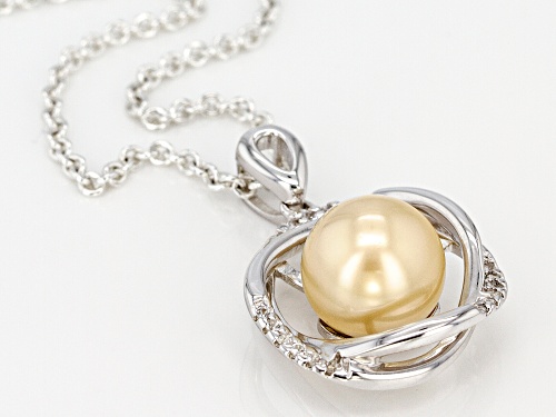 10MM GOLDEN CULTURED SOUTH SEA PEARL & TOPAZ RHODIUM OVER SILVER PENDANT WITH 18 INCH CHAIN