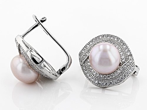 10-11mm Pink Cultured Kasumiga Pearl & Bella Luce(TM) Diamond Simulant Rhodium Over Silver Earrings