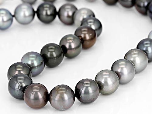 11mm Multi-Color Cultured Tahitian Pearl Rhodium Over Sterling Silver 18 Inch Strand Necklace - Size 18