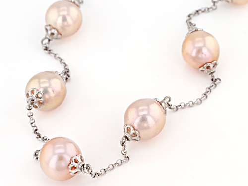 Genusis(TM) 11-12.5mm Pink Cultured Freshwater Pearl Rhodium Over Sterling Silver 20 Inch Necklace - Size 20