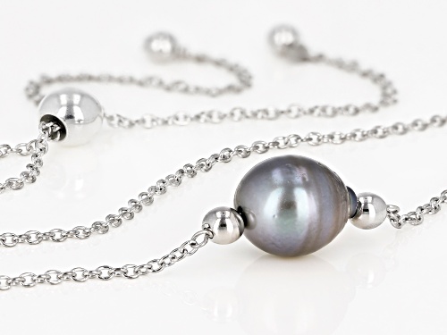 9.5-10mm Cultured Tahitian Pearl Rhodium Over Sterling Silver Sliding Adjustable Necklace