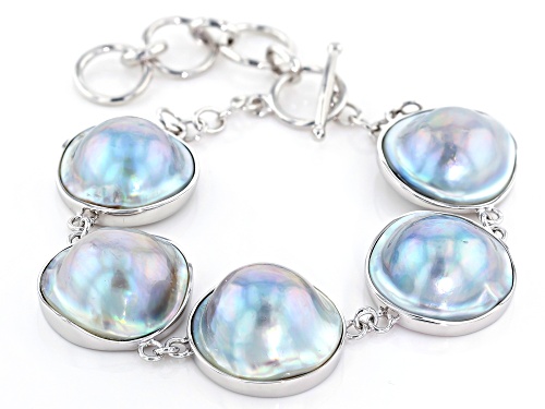 20mm Platinum Cultured South Sea Mabe Pearl Rhodium Over Sterling Silver Bracelet - Size 7.5