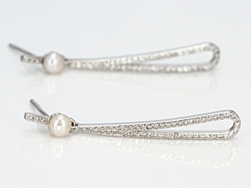3-4mm Cultured Freshwater Pearl & Bella Luce(TM) Diamond Simulant Rhodium Over Silver Earrings