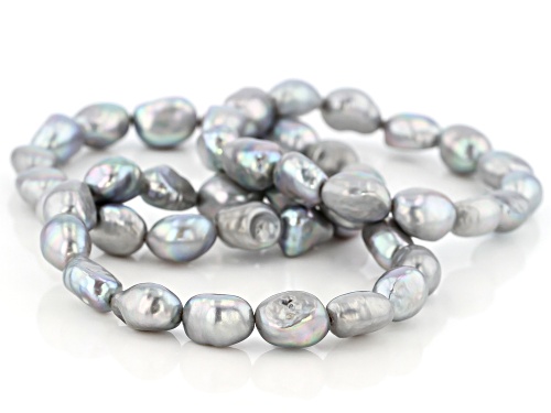 7.5-8.5mm Gray Cultured Freshwater Pearl Endless 64 Inch Strand Necklace With 3 Stretch Bracelet Set