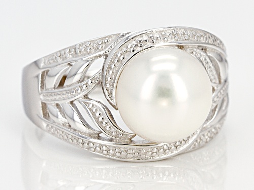 9-10mm White Cultured Freshwater Pearl, Rhodium Over Sterling Silver Ring - Size 7