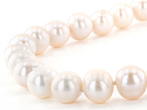 9-11mm White Cultured Freshwater Pearl, Rhodium Over Silver 20 Inch Necklace & Stud Earrings Set