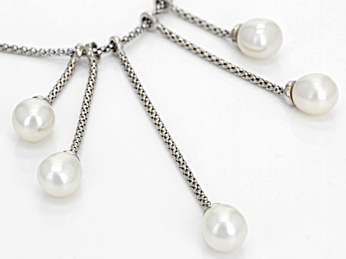 7-7.5mm White Cultured Freshwater Pearl, Rhodium Over Sterling Silver Popcorn 18 Inch Necklace - Size 18