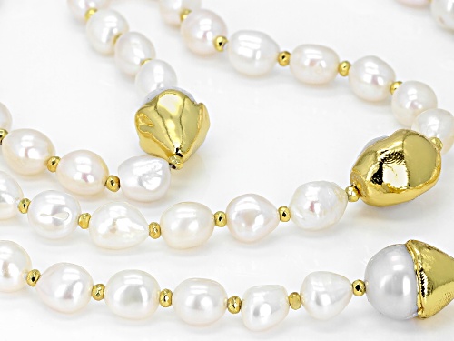 7-12mm Cultured Freshwater Pearl & Hematine Yellow Gold Tone Accent 40 Inch Endless Necklace - Size 40