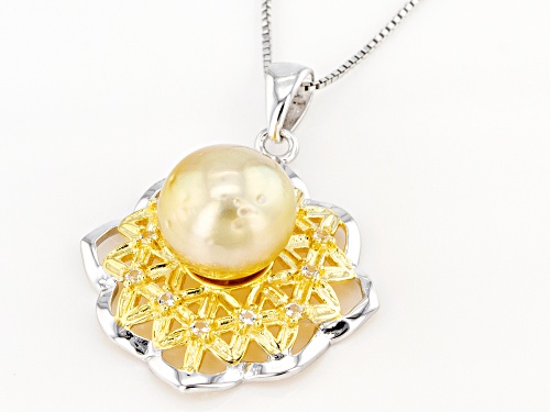Cultured South Sea Pearl & Topaz 18k Yellow Gold Over Silver & Rhodium Over Silver Pendant And Chain