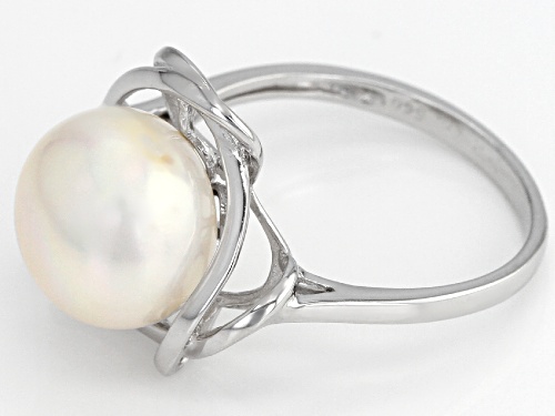 10-11mm White Cultured Freshwater Pearl Rhodium Over Sterling Silver Ring - Size 10