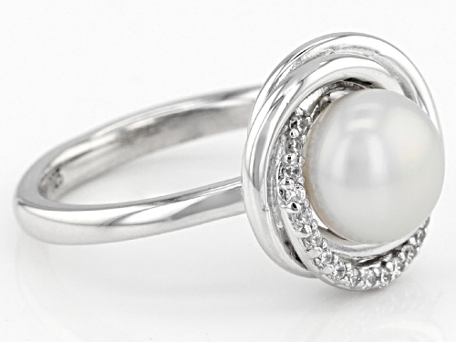 8-9mm Cultured Freshwater Pearl & Bella Luce(R) Diamond Simulant Rhodium Over Silver Ring - Size 7