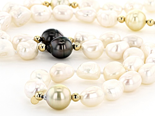 9-10.5mm Cultured Freshwater, Tahitian & South Sea Pearl 18k Yellow Gold Over Silver Bead Necklace - Size 32