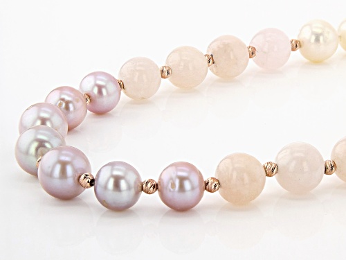 9.5-10.5mm White Cultured Freshwater Pearl & Morganite 18k Rose Gold Over Silver 18 Inch Necklace - Size 18