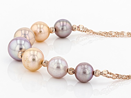 10.5-13.5mm Multi-Color Cultured Freshwater Pearl 18k Rose Gold Over Silver Station 18 inch Necklace - Size 18