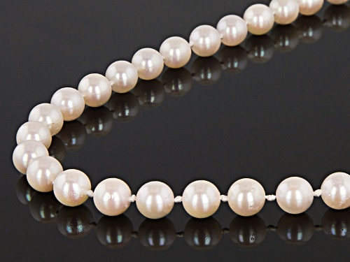 6-6.5mm White Cultured Japanese Akoya Pearl Rhodium over Sterling Silver 18 inch Strand Necklace - Size 18