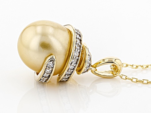 11mm Cultured Golden South Sea Pearl & Moissanite Fire® 0.45ctw Dew 18k Gold over Silver Pendant