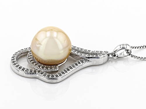 11mm Cultured Golden South Sea Pearl And 0.62ctw White Topaz Rhodium over Sterling Silver Pendant
