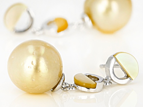 10mm Cultured Golden South Sea Pearl & Golden Mother of Pearl Rhodium over Silver Dangle Earrings